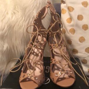 Gold studded gladiator heel